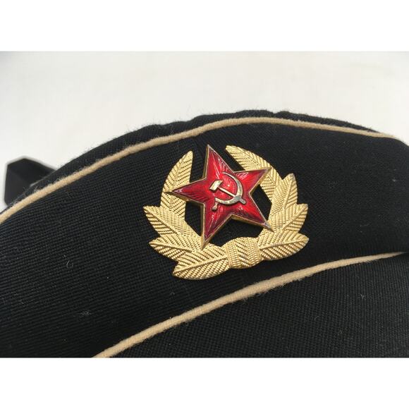 Soviet USSR Russian Military Navy Uniform Cap with Ribbons 1985 Size 53 - Picture 2 of 6